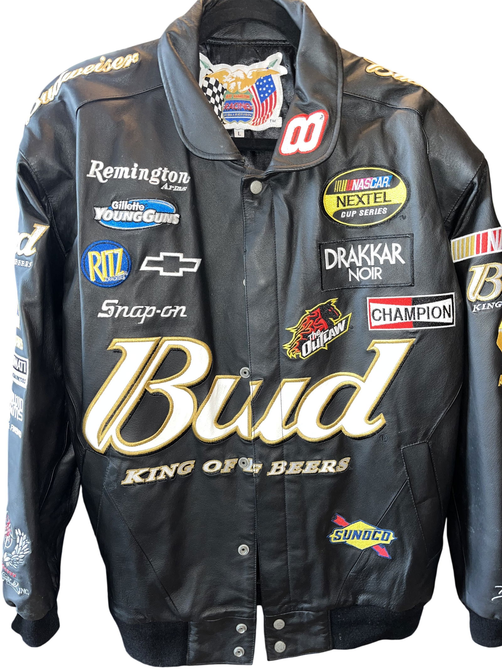 Dale Earnhardt Jr. NASCAR #8 Budweiser Officially Licensed Genuine Leather Racing Jacket, Jeff (1 of 12)