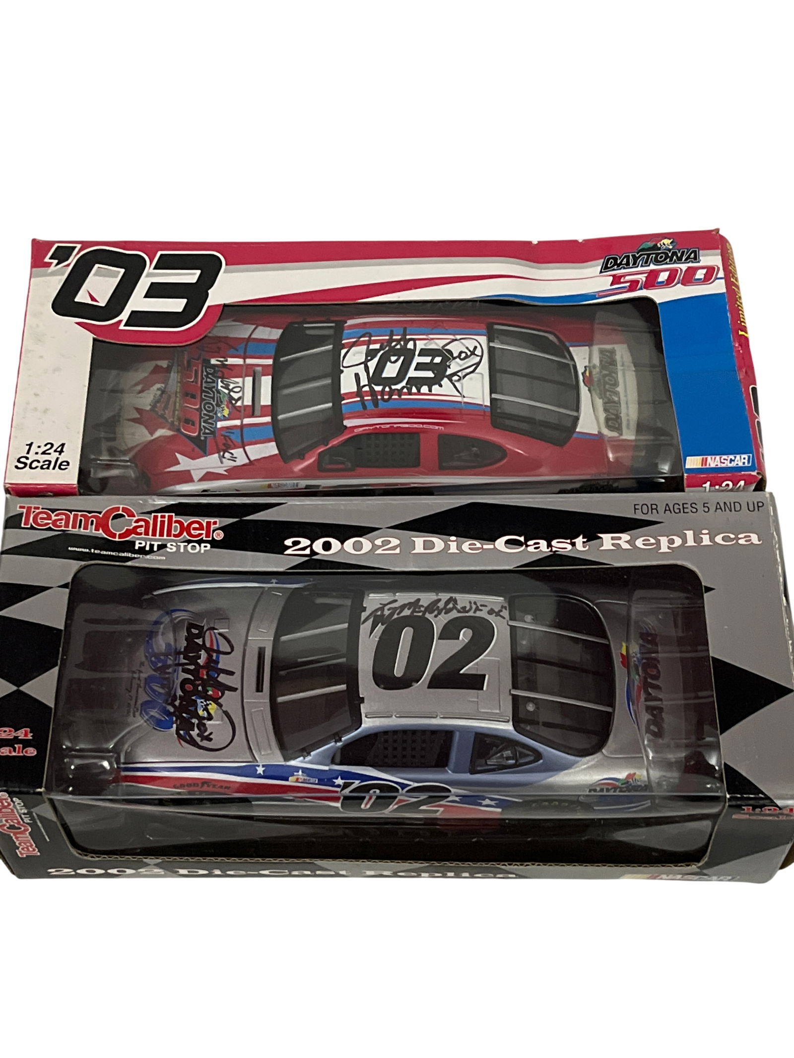A Pair of TeamCaliber and NASCAR Licensed Daytona 500 Die-Cast Model Cars, 2002-2003 (1 of 3)