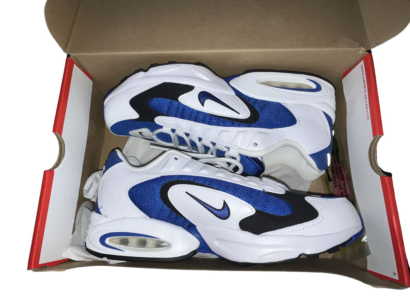 Nike Air Max Triax 96 Retro Sneakers,, Varsity Royal Size 10.5: Appear to have never been worn. A pair of Nike Air Max Triax 96 Retro sneakers in the Varsity Royal colorway. The uppers are constructed with white synthetic leather overlays, royal blue mesh underlay