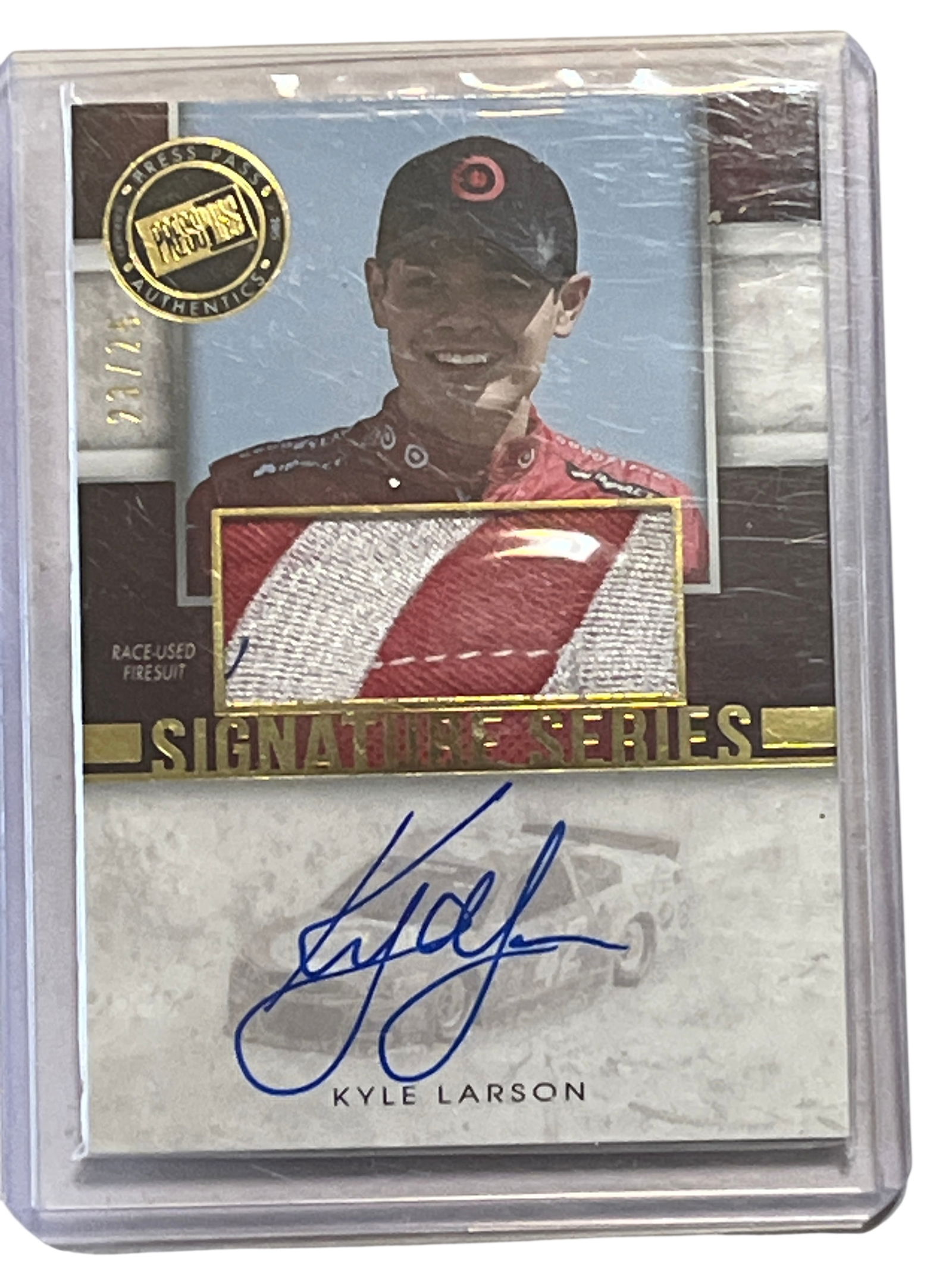 2014 Press Pass Signature Series Kyle Larson Autographed Race-Used Firesuit Card 23/25 (1 of 2)