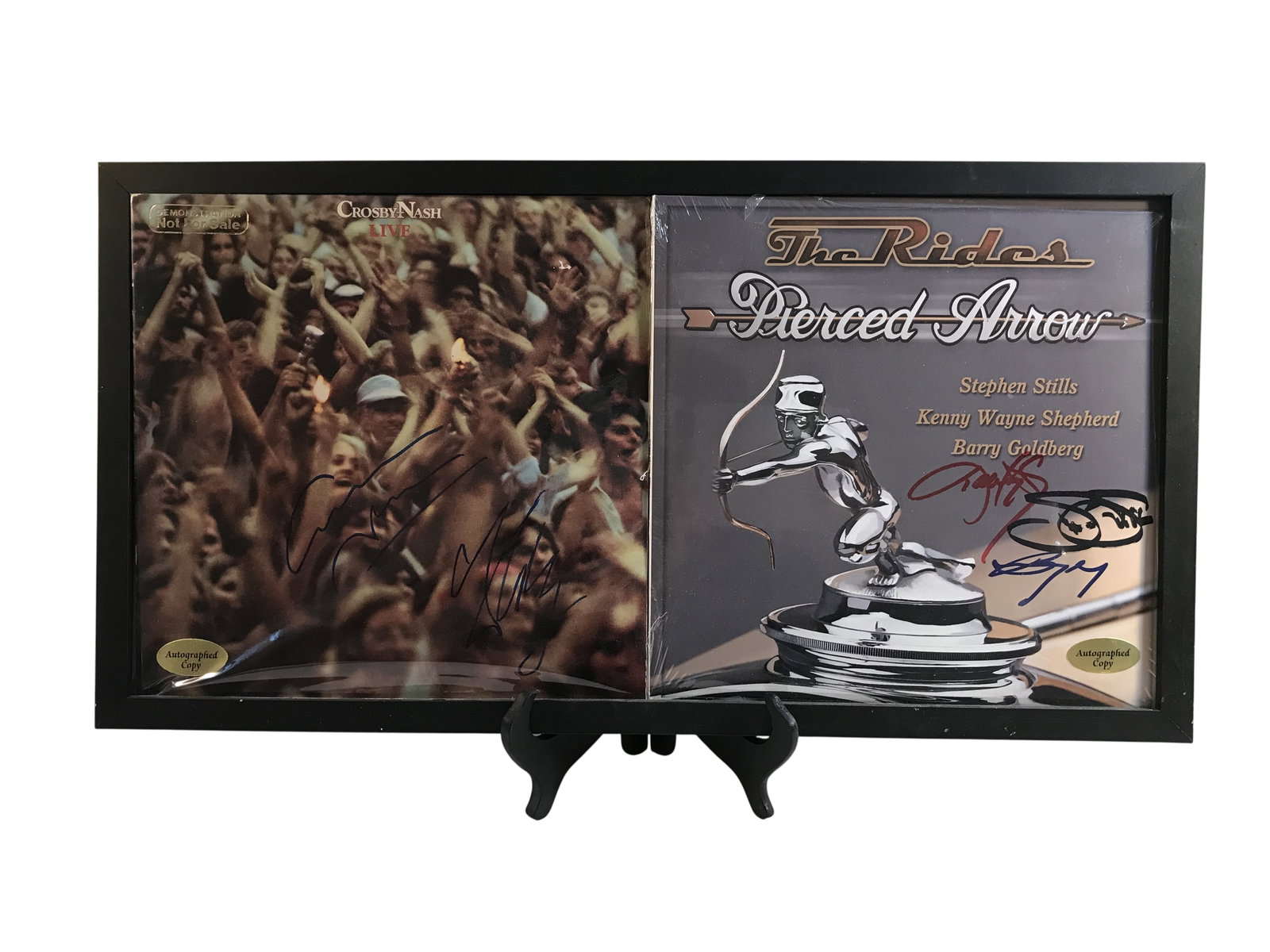 Two Autographed LP Records Featuring Crosby-Nash and The Rides Framed Together: David Crosby, Graham Nash, and The Rides (Stephen Stills, Kenny Wayne Shepherd, and Barry Goldberg) autographed LP covers, circa 1977-2016. The lot includes Crosby-Nash Live signed by Crosby and Nash