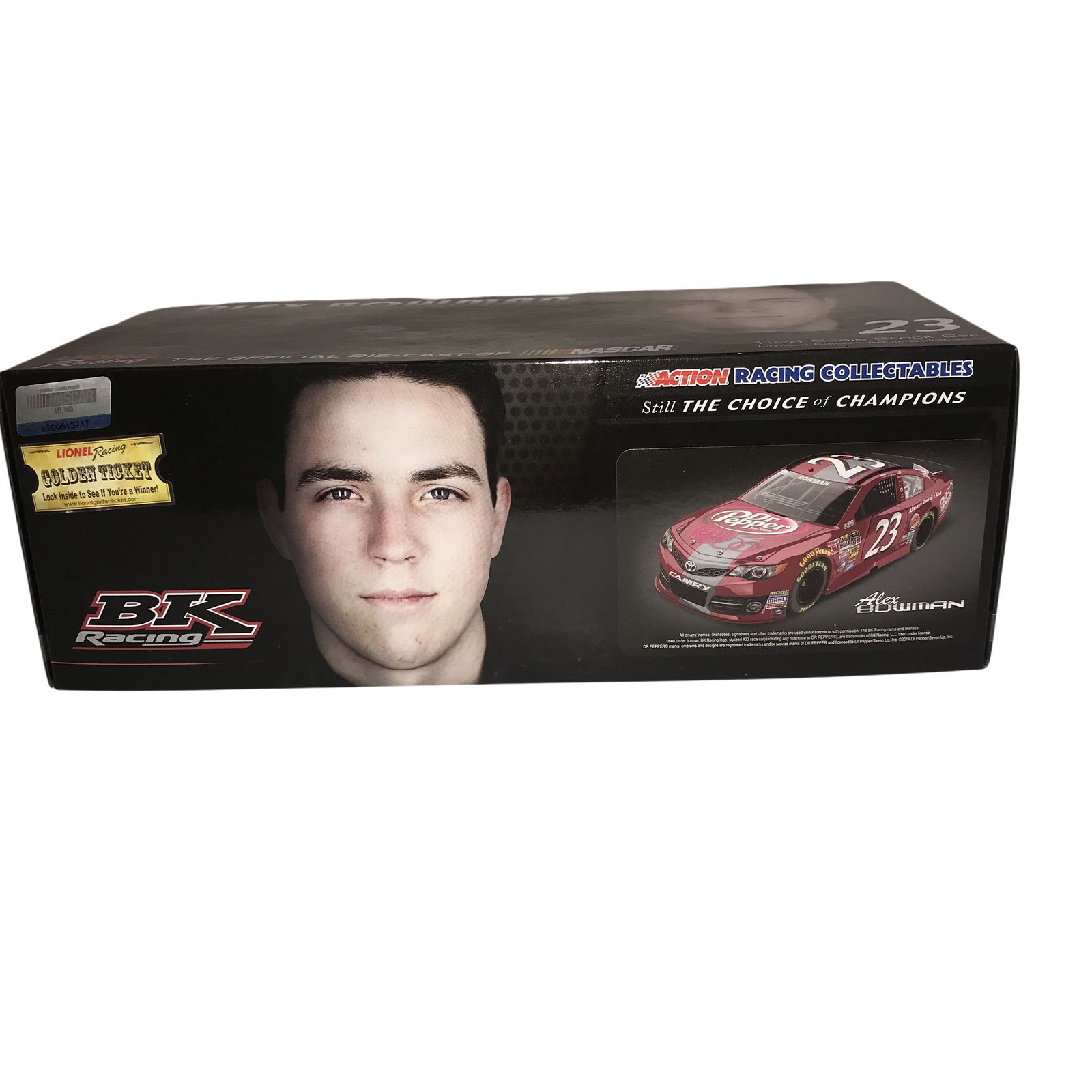 Action Racing Collectables Alex Bowman #23 Dr. Pepper 2014 Toyota Camry: Autographed, Action Racing Collectables Platinum Series stock car manufactured by Lionel Racing in 2014. This model depicts Alex Bowman's #23 Dr. Pepper Toyota Camry for BK Racing and features a die-c