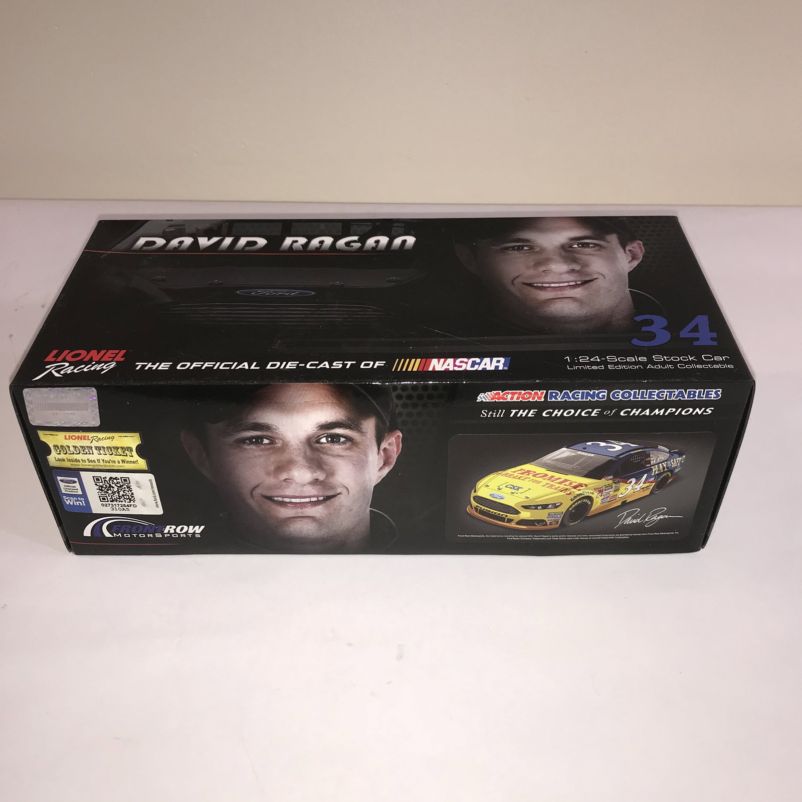 Lionel Racing David Ragan #34 CSX 2014 Ford Fusion Autographed 1:24 Scale Die-Cast Stock Car: Lionel Racing Action Platinum Series 1:24 scale die-cast model of David Ragan's #34 CSX Ford Fusion, 2014. This limited edition autographed release features a die-cast metal body with the yellow and b