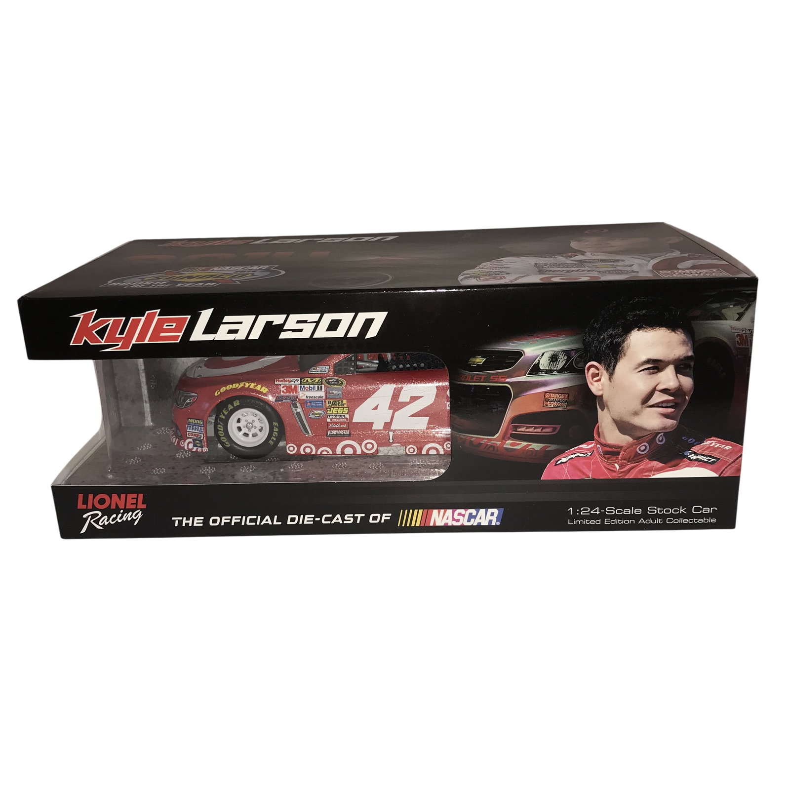 Autographed Kyle Larson 2014 Lionel Racing 1:24 Scale #42 Target Chevrolet SS Red Galaxy Die-Cast: Lionel Racing Action Racing Collectables NASCAR die-cast stock car, 2014. This 1:24 scale model represents Kyle Larson's #42 Target Chevrolet SS from his Sunoco Rookie of the Year season and features
