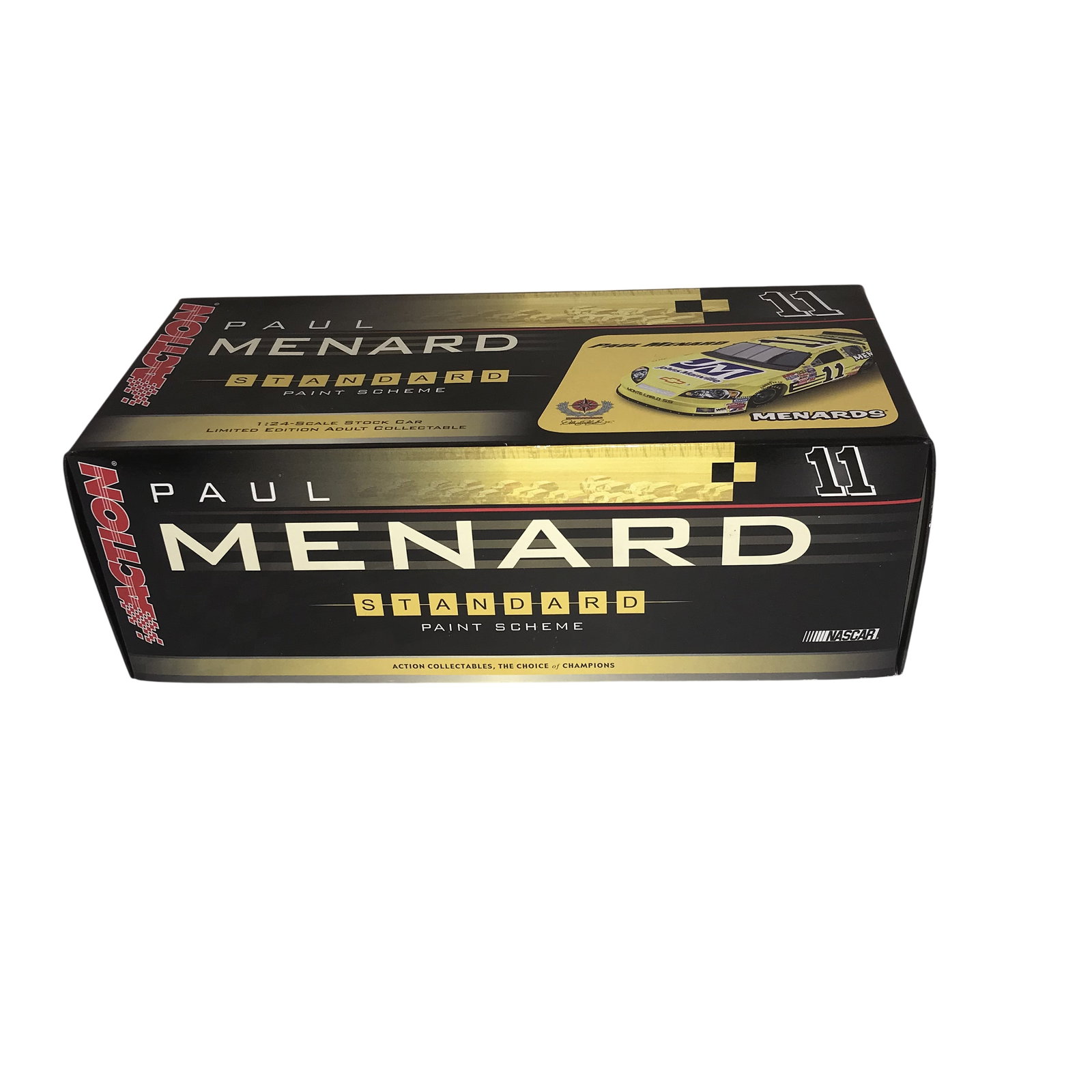 Action Racing Collectables 2006 Paul Menard 11 Menards Johns Manville Chevrolet Monte Carlo Die-Cast: Action Racing Collectables 1:24 scale die-cast model of the 2006 Chevrolet Monte Carlo driven by Paul Menard. The car features the number 11 Menards and Johns Manville standard paint scheme. This limi