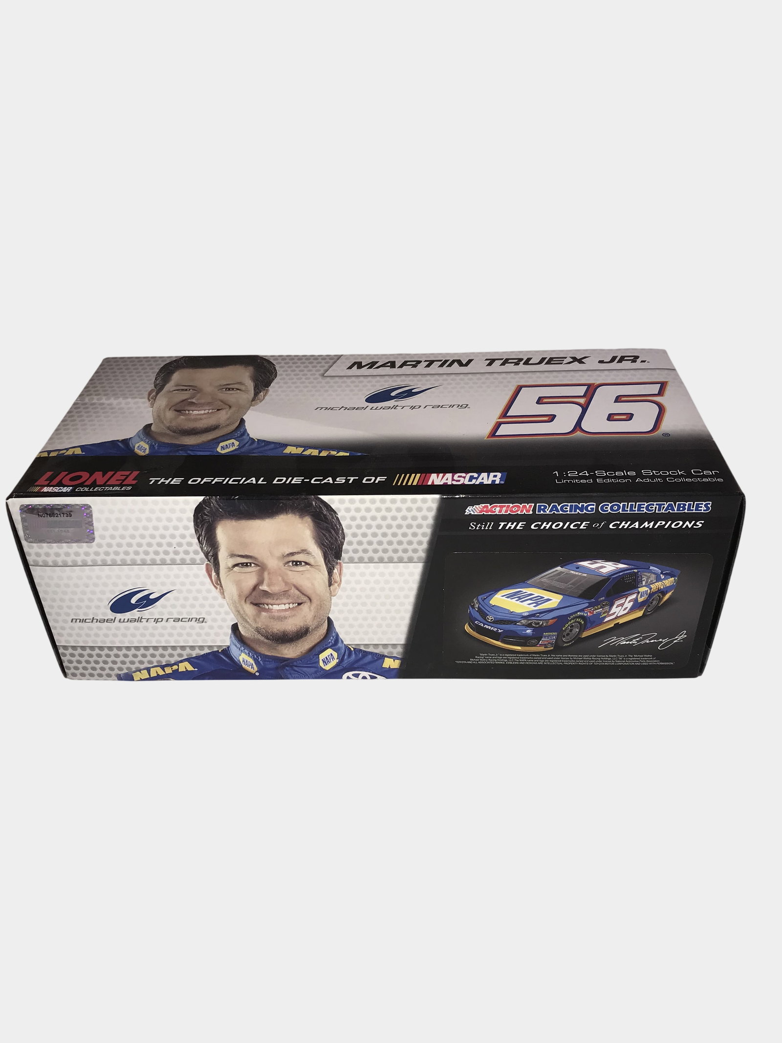 Martin Truex Jr. 2013 NAPA Auto Parts Toyota Camry: This lot features a 1:24-scale die-cast model of the number 56 NAPA Auto Parts Toyota Camry, driven by Martin Truex Jr. for Michael Waltrip Racing during the 2013 NASCAR season. The model was manufact