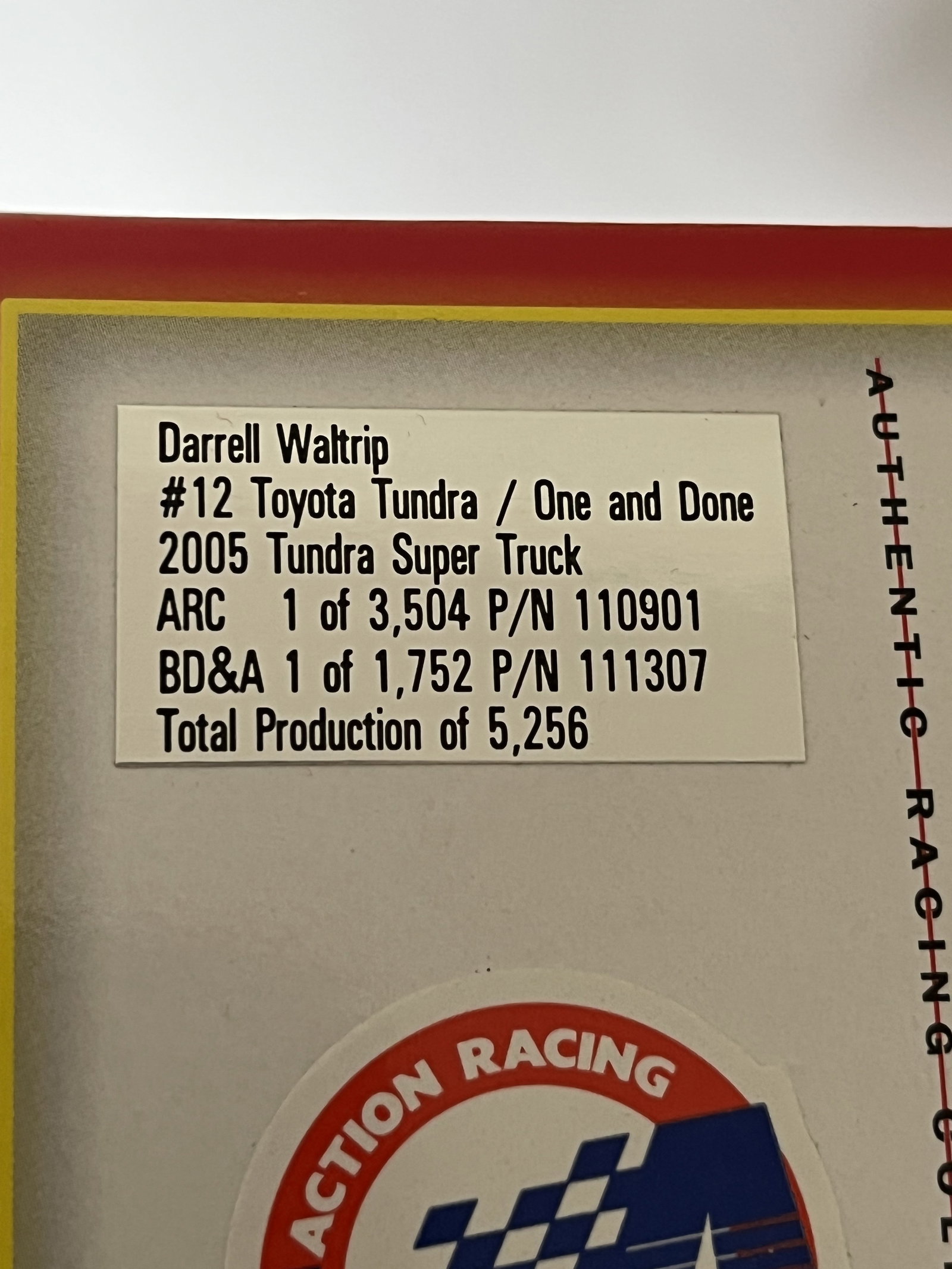 Darrell Waltrip Signed #12 Toyota Tundra One and Done 2005 Die-Cast Truck: 1:24-scale die-cast model of Darrell Waltrip’s #12 Toyota Tundra, commemorating his One and Done appearance in the 2005 NASCAR Craftsman Truck Series at Martinsville Speedway. The model is produced