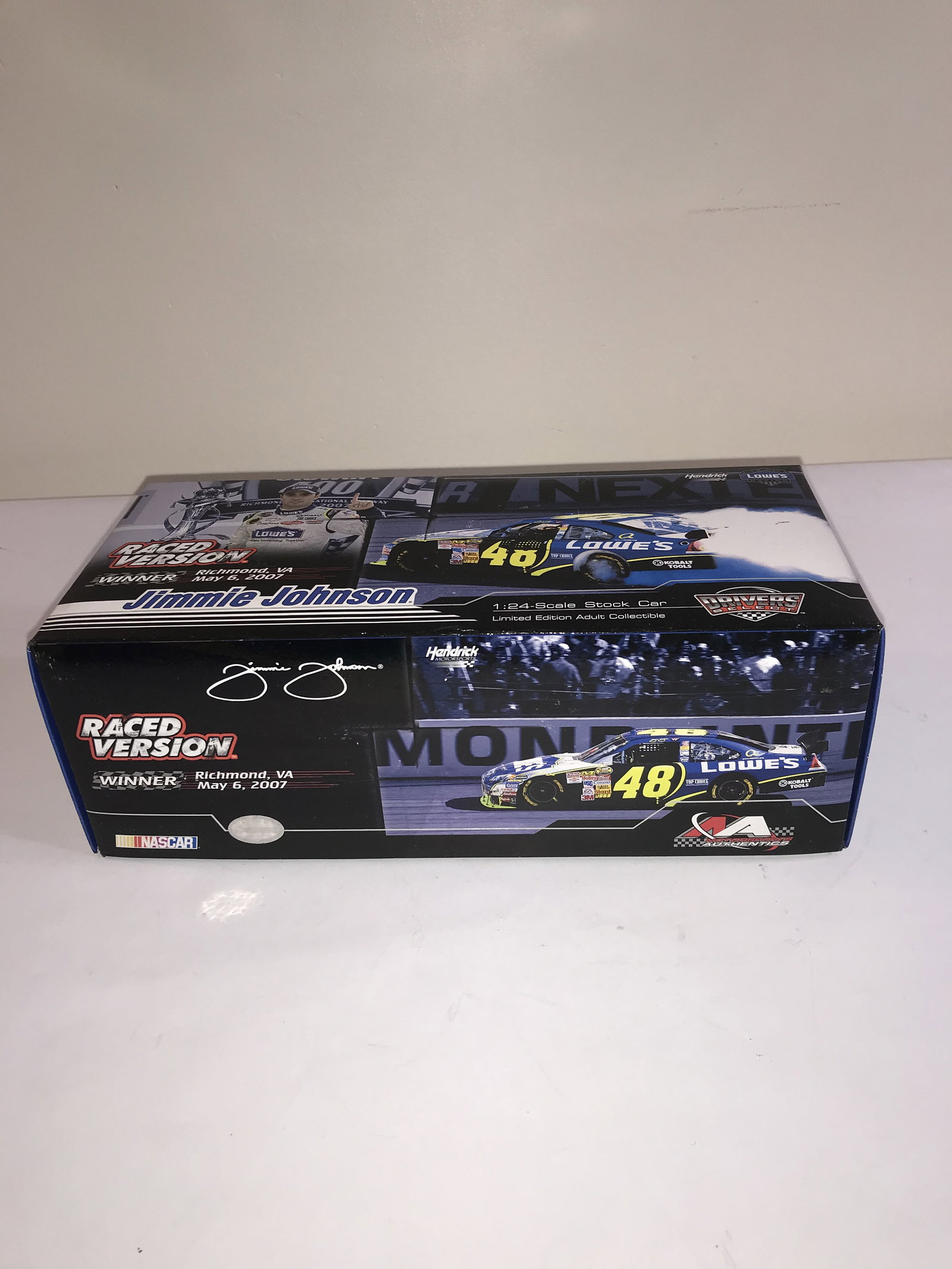 Jimmie Johnson 2007 Richmond Win Raced Version 1:24 Scale Die-Cast Stock Car: Motorsports Authentics Drivers Select 1:24 scale die-cast model of Jimmie Johnson's number 48 Lowe's Chevrolet Impala SS Car of Tomorrow. The model is a Raced Version commemorating Johnson's victory a