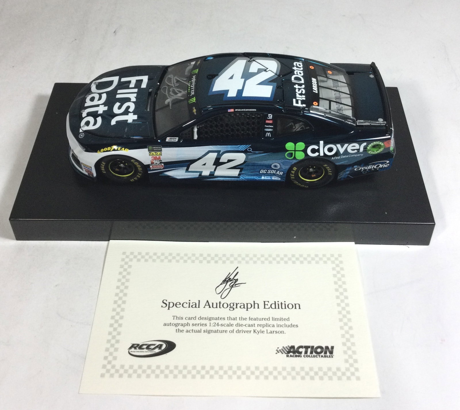 Kyle Larson Autographed 2018 Camaro1 of 48: Limited Edition w/ Certificate of Authenticity, #42 first data color chrome1 of 48, 1:24 die cast in original box