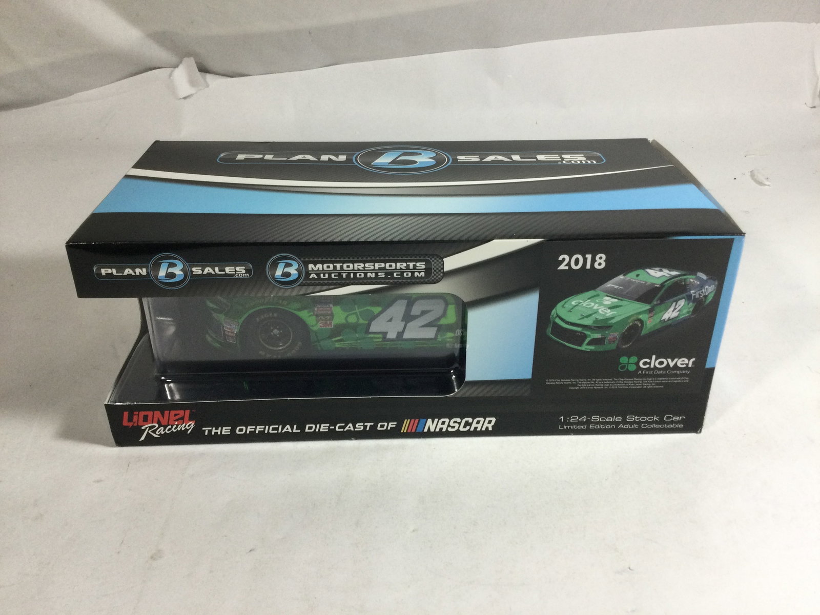 Kyle Larson Autographed Color Chrome 1 of 48: 2018 Camaro ZL1 #42 Clover First Data Color chrome, 1:24 die cast in original box