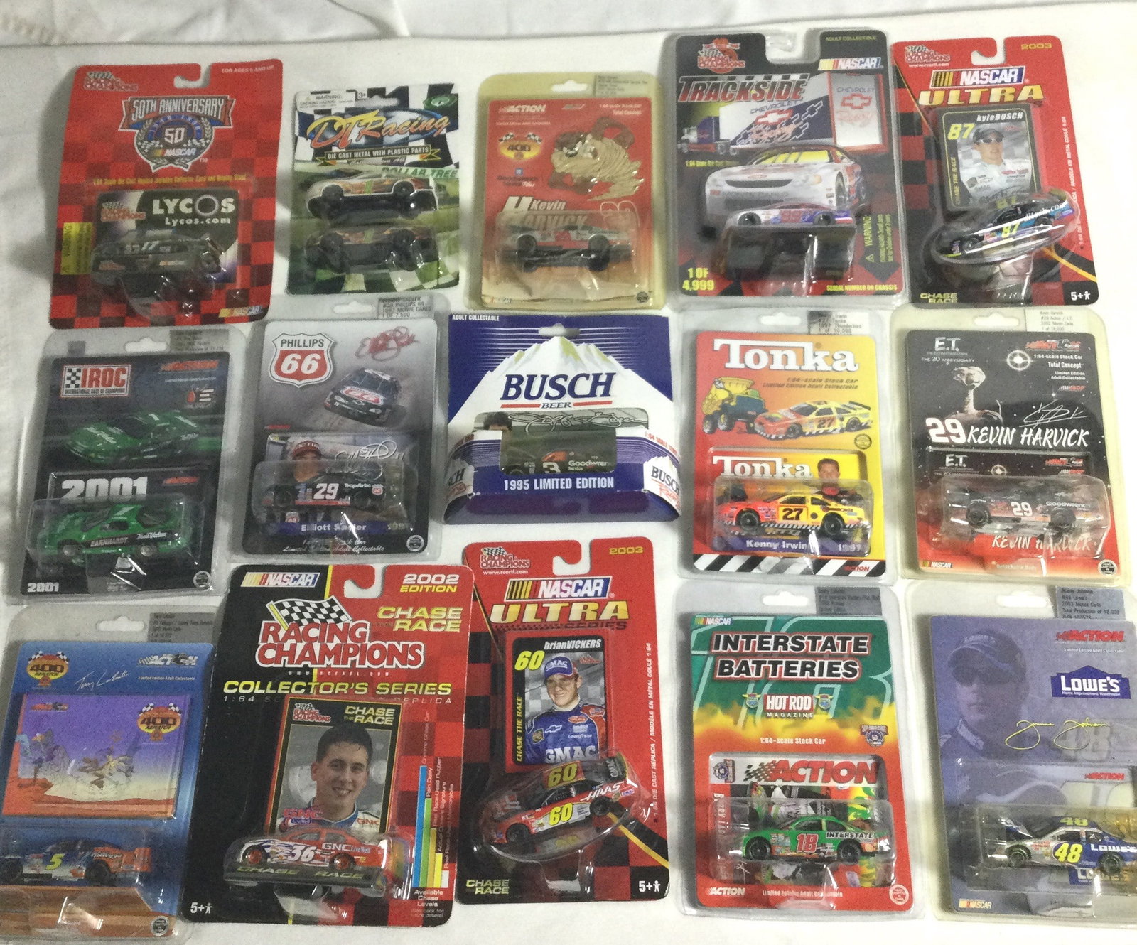 Die Cast Racing Car Collection 1:64 Scale: 15 packs of various manufacturers with 15 race cars all sealed packages