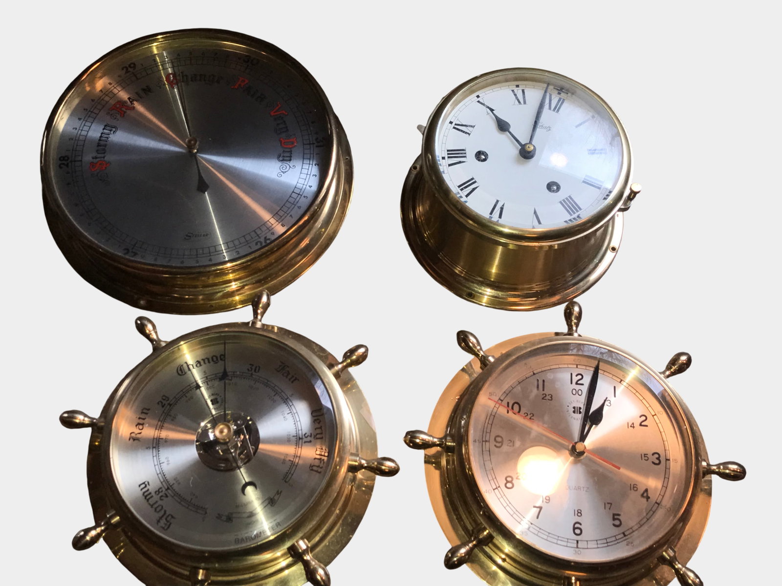 4 Brass Nautical Ship Clocks & Barometers (1 of 5)