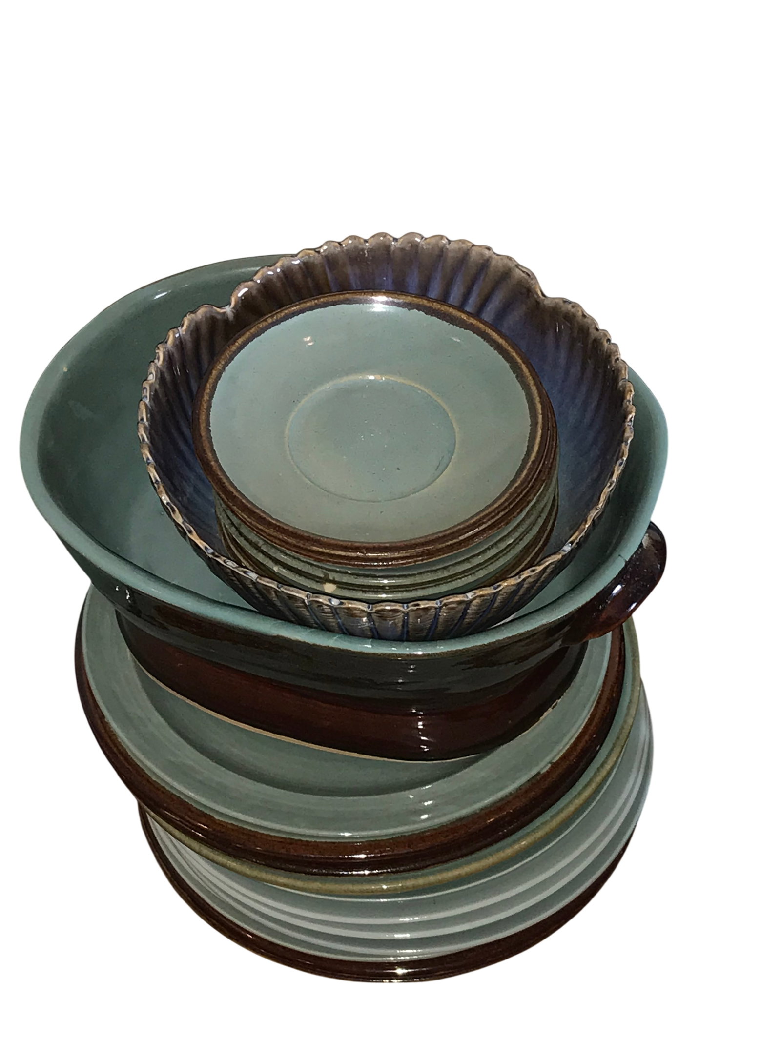 Green Pattern Stoneware Dinnerware and Serving Pieces - 5