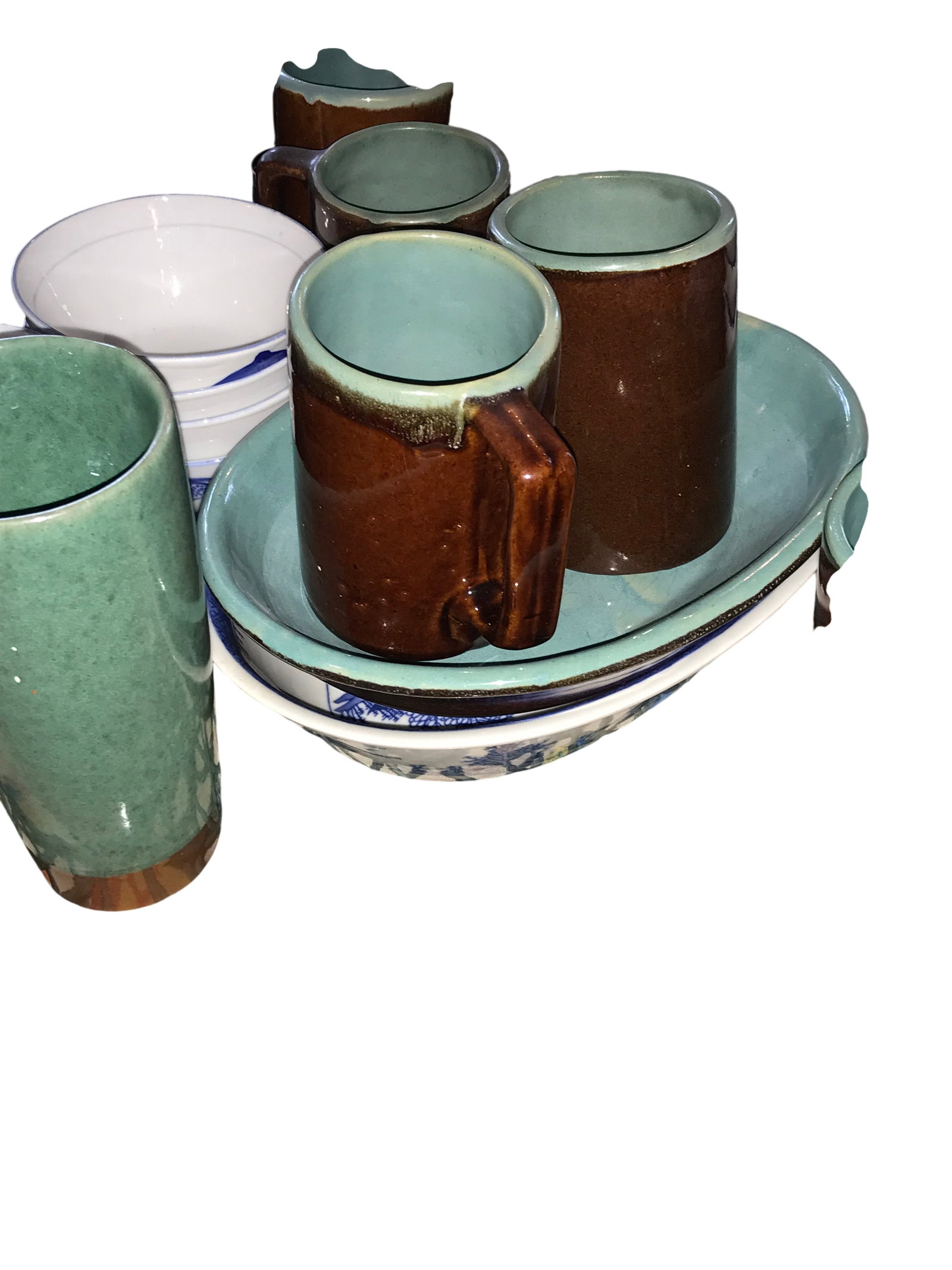 Green Pattern Stoneware Dinnerware and Serving Pieces - 7