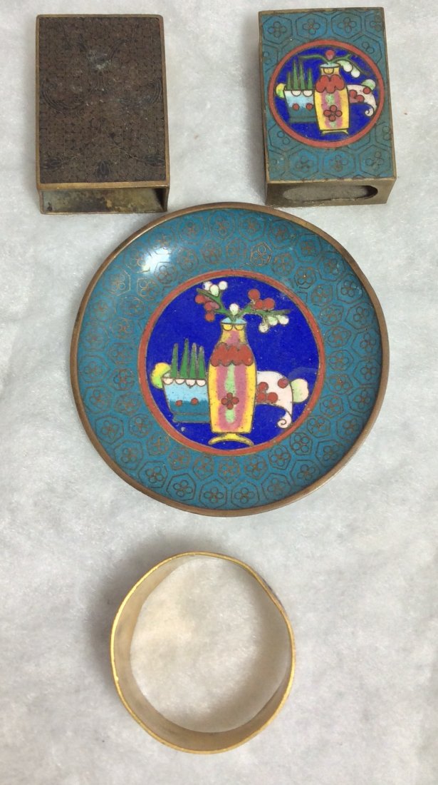 Cloisonne Match Safe, Ashtray & Napkin Ring: N/A