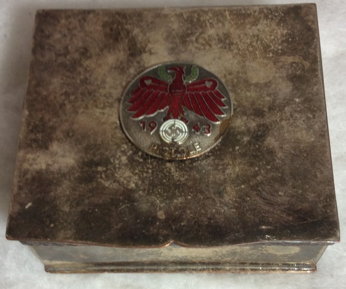 1943 Nazi Pigtole Crested Box: This old english 1940s style box is electroplated on copper # 9859
