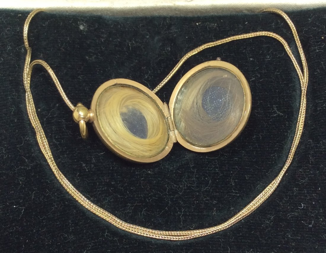 Gold Two-Sided Hair Locket: Original box Mother and daughters hair