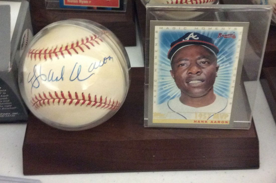 Hank Aaron autographed baseball with card and holder (1 of 1)