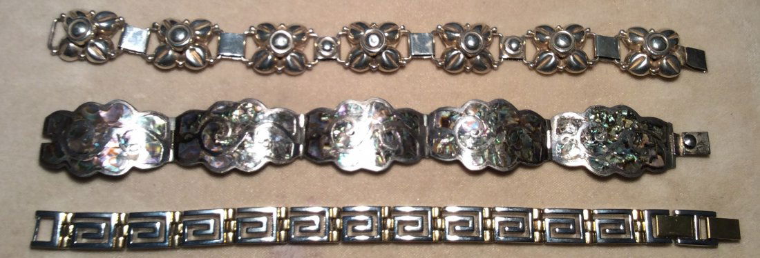 3 Bracelets: Silver, Abalone, Sterling & P.C. Bracelets