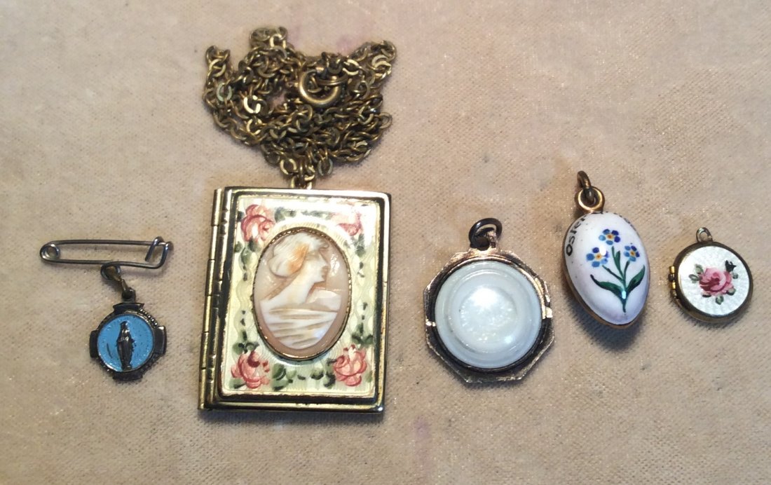 Authentic Overlay Lot: Locket w/ Cameo and 3 Enamel Overlay Pieces