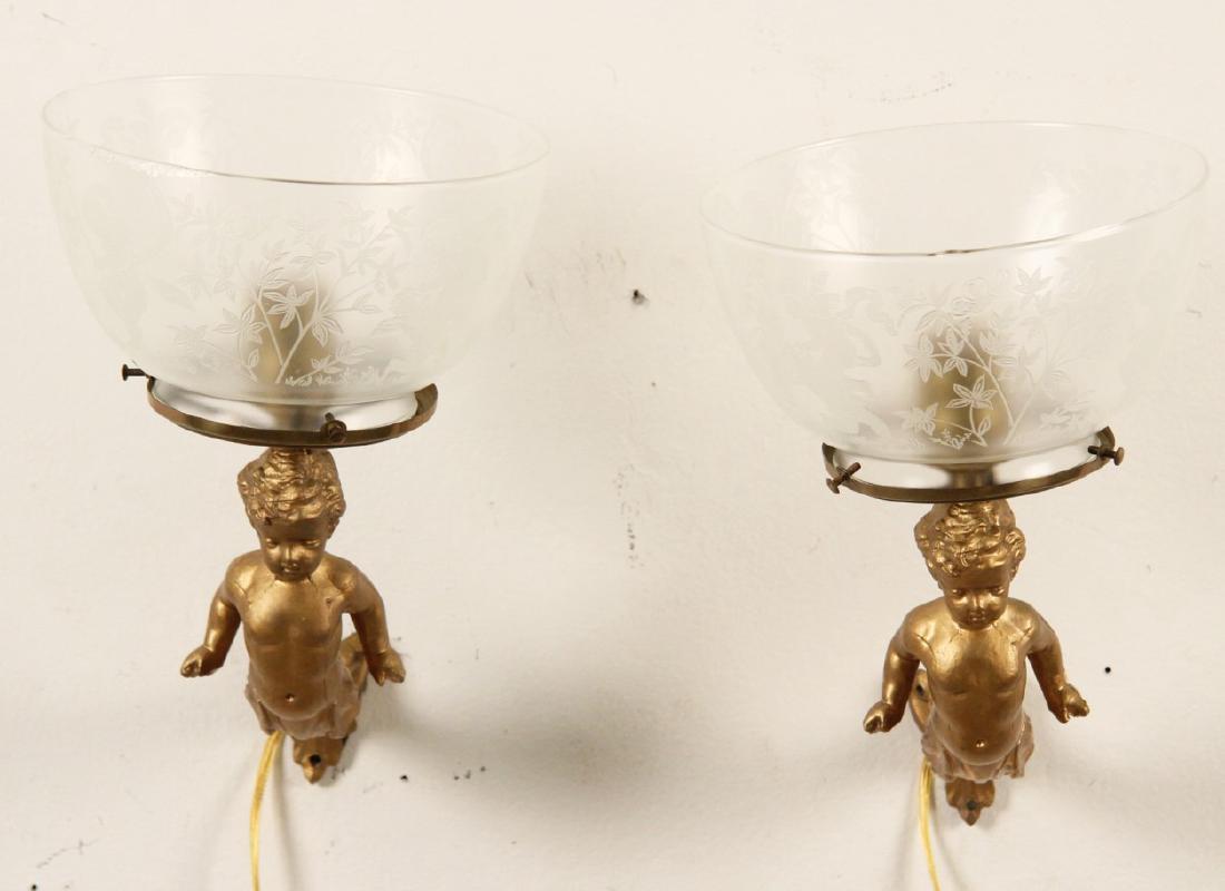 PAIR OF UNIQUE CAST GILT METAL CHERUB SCONCES (1 of 2)
