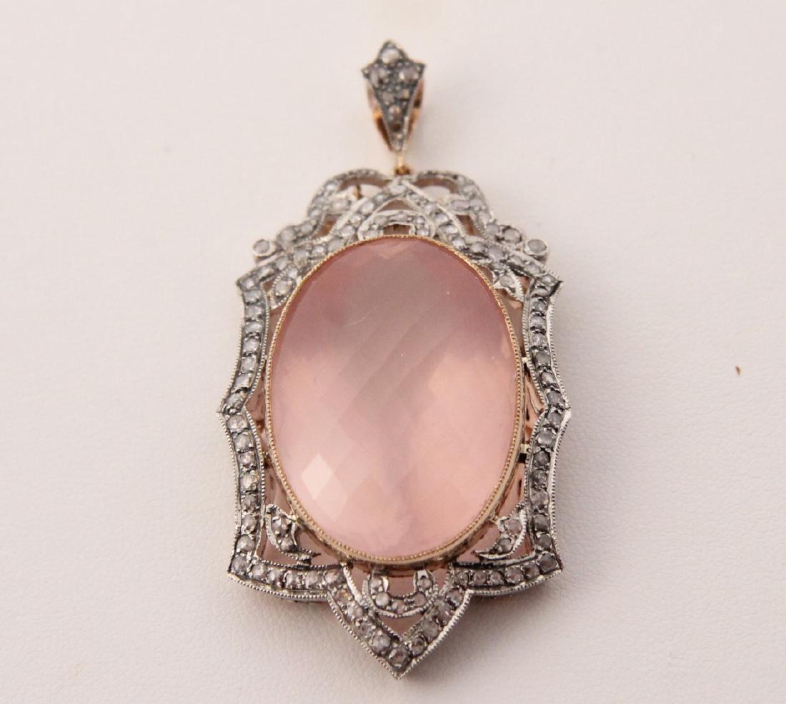 18K GOLD DIAMOND AND ROSE QUARTZ PENDANT (1 of 2)
