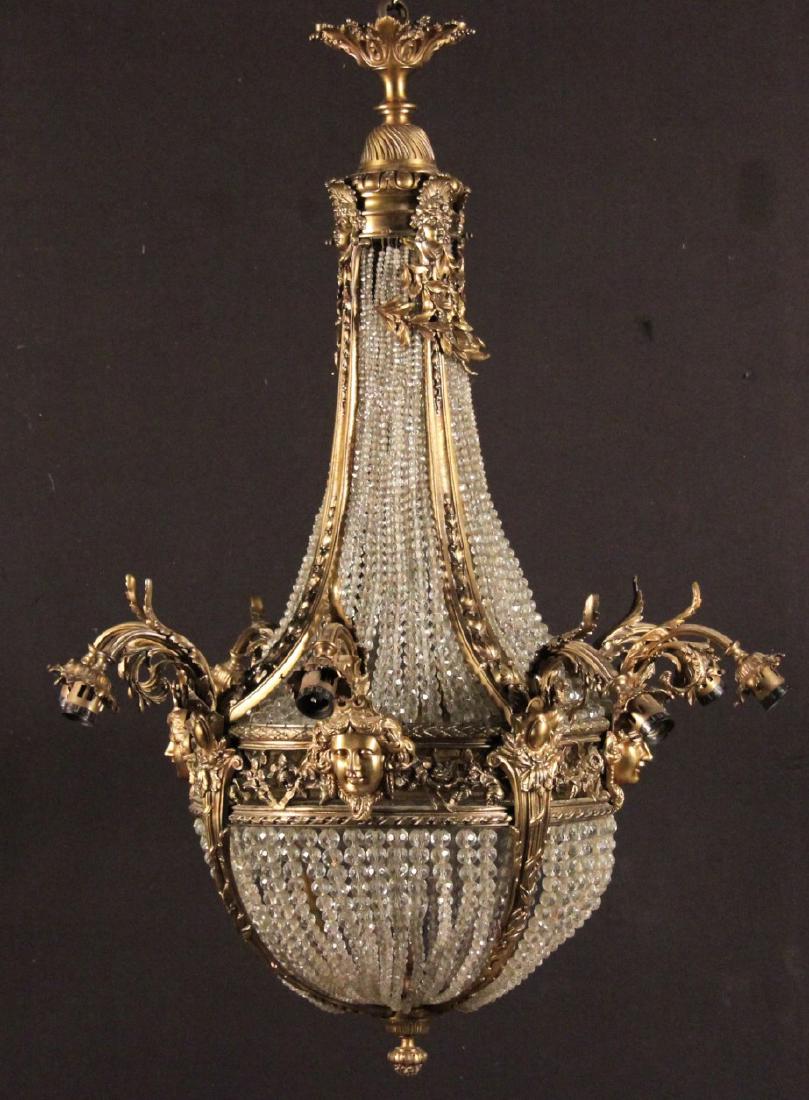 FRENCH 8 LIGHT BRONZE AND CRYSTAL CHANDELIER (1 of 2)