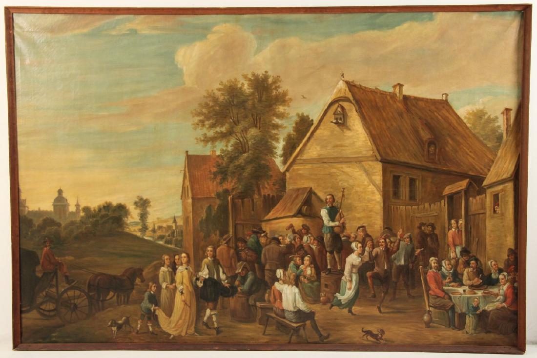PALACIAL EUROPEAN OIL ON CANVAS VILLAGE SCENE PAINTING (1 of 5)