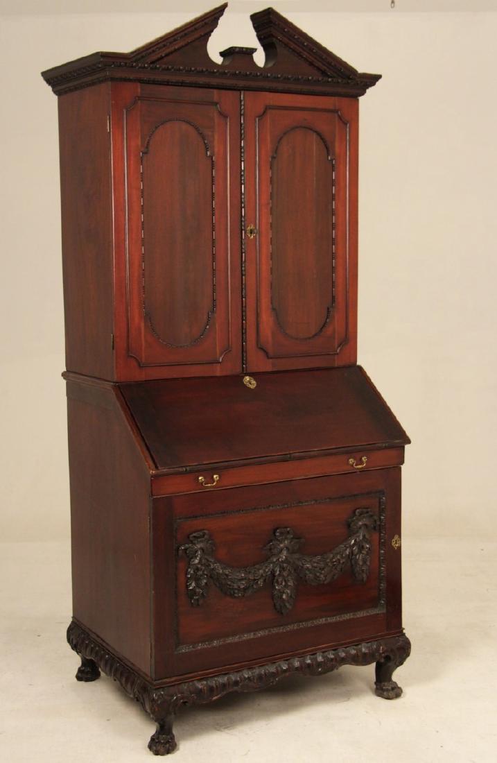 18TH C. IRISH CHIPPENDALE MAHOGANY BUREAU CABINET (1 of 3)