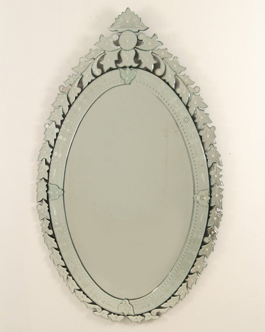 LARGE DECORATIVE VENETIAN GLASS OVAL MIRROR (1 of 3)