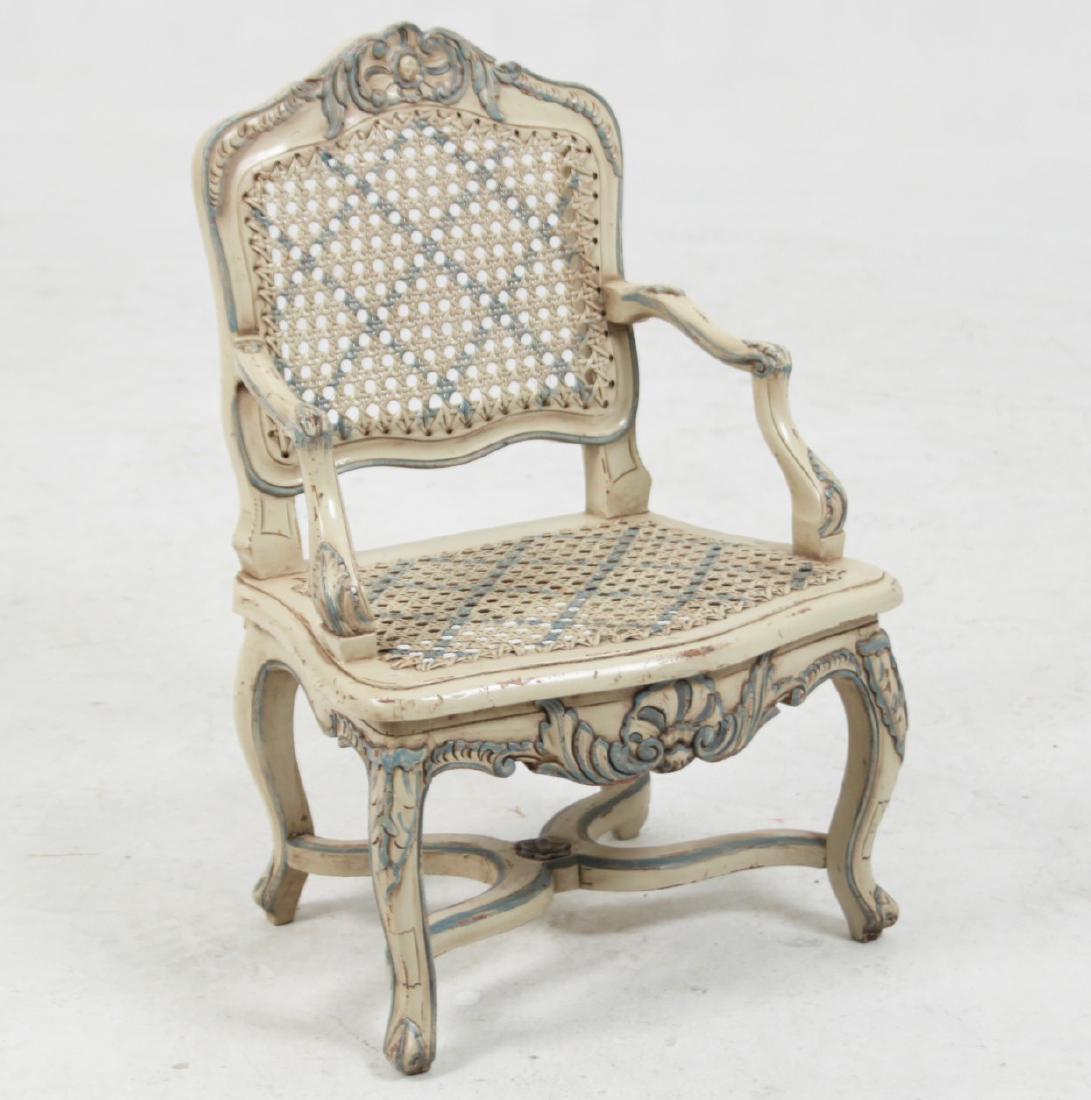 LOUIS XV STYLE PAINTED MINIATURE FAUTEUIL: LOUIS XV STYLE PAINTED MINIATURE FAUTEUIL; 21"H X 14"W X 9.5"D