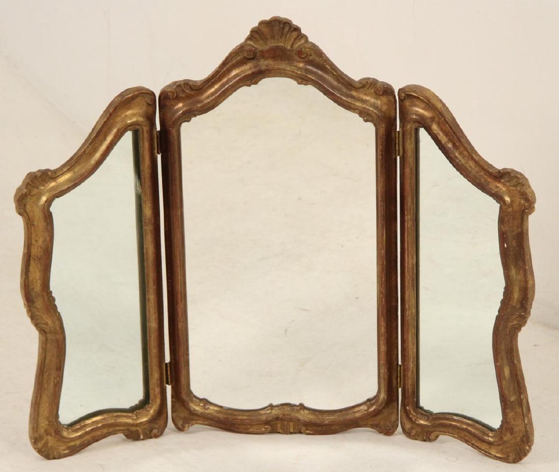 ITALIAN TRI-FOLD CARVED GILT WOOD DRESSING MIRROR (1 of 2)