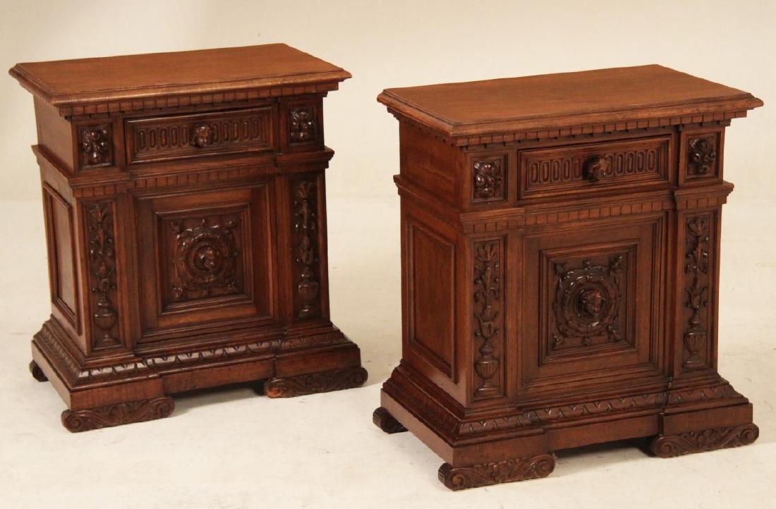 PAIR OF ITALIAN CARVED WALNUT BEDSIDE COMMODES (1 of 3)