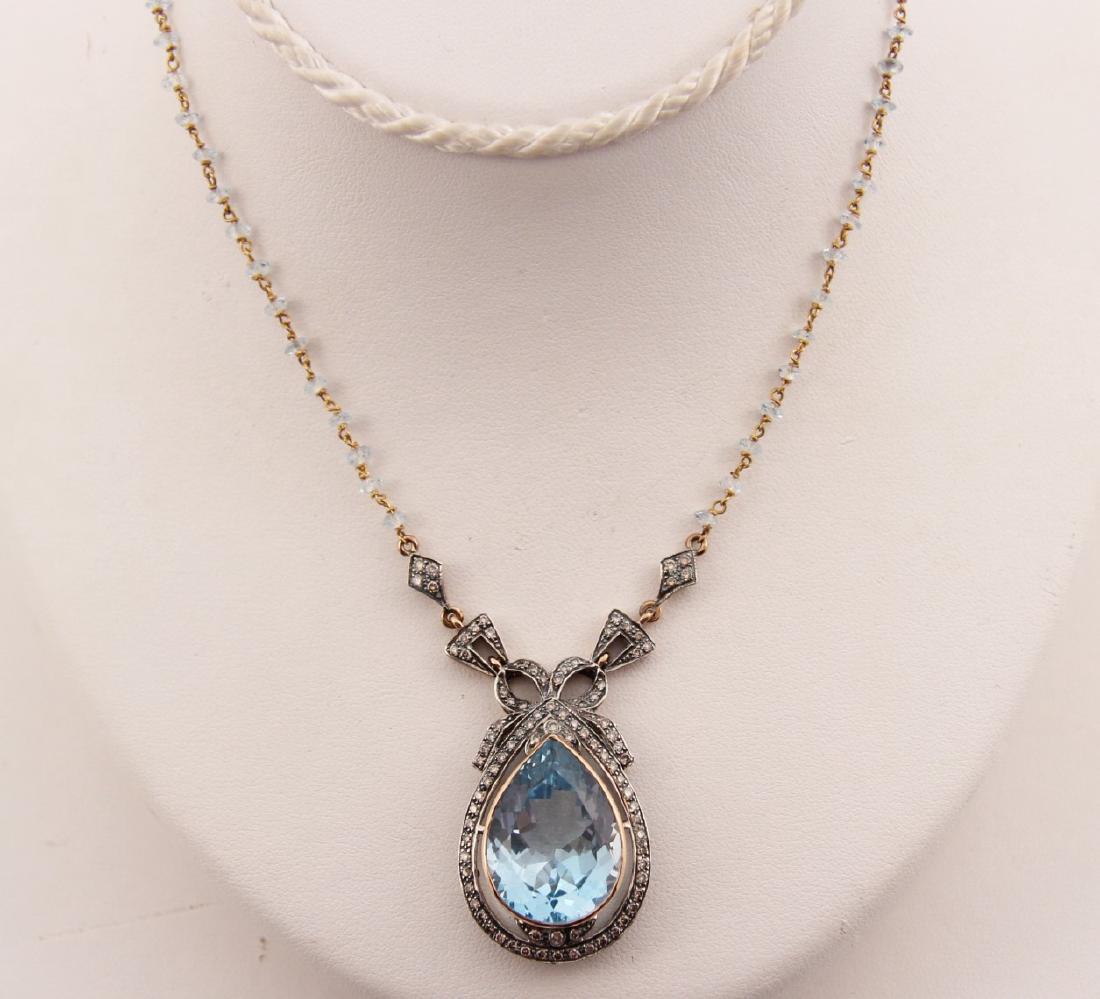 18K GOLD DIAMOND AND BLUE TOPAZ NECKLACE (1 of 2)