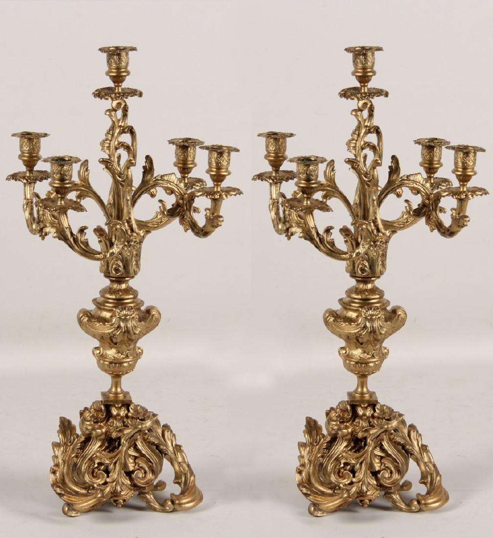 PAIR OF 19TH C. FRENCH  GILT BRONZE 5 LIGHT CANDELABRA (1 of 1)