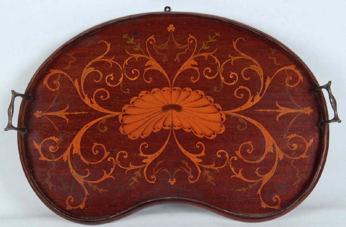 ENGLISH KIDNEY SHAPED INLAID MAHOGANY SERVING TRAY (1 of 1)