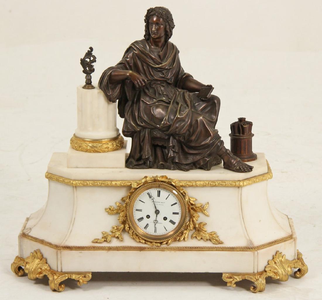 19TH C. FRENCH DORE AND WHITE MARBLE FIGURAL CLOCK (1 of 4)