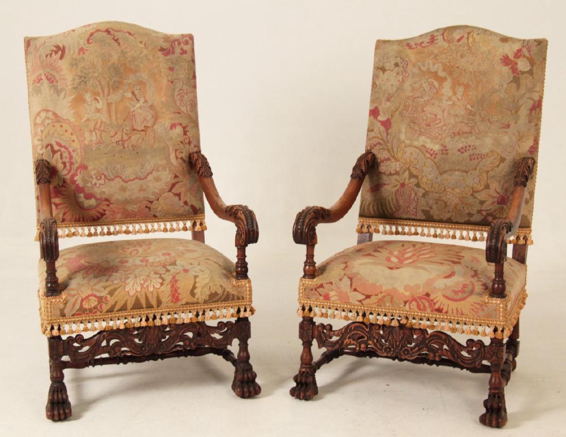 PAIR OF CARVED WALNUT FRENCH NEEDLEPOINT FAUTEUILS (1 of 5)