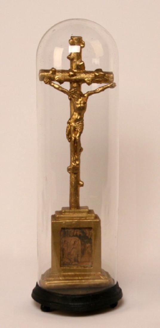19TH C. EUROPEAN CARVED CRUCIFIX  WITH GLASS DOME (1 of 2)