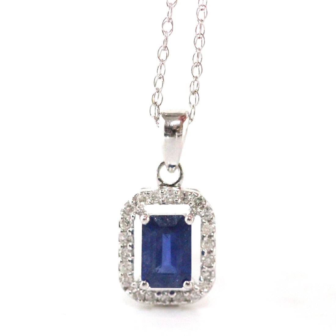 14K WHITE GOLD SAPPHIRE AND DIAMOND PENDANT NECKLACE: 14K WHITE GOLD SAPPHIRE AND DIAMOND PENDANT NECKLACE HAVING 0.11 CTW DIAMONDS, SAPPHIRE 5.90 X 4MM; QUALITY H-I, SI2-I1 SINGLE CUTS