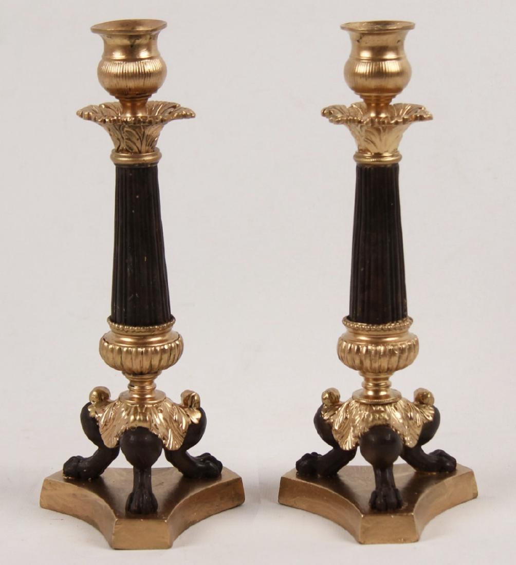 19TH C. PAIR OF FRENCH REGENCY BRONZE CANDLESTICKS (1 of 2)