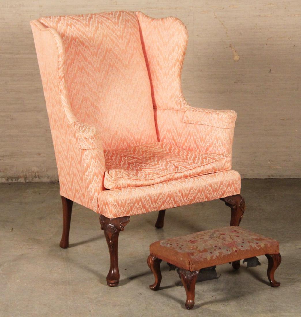 ENGLISH QUEEN ANNE STYLE CHAIR AND NEEDLEPOINT FOOT (1 of 1)
