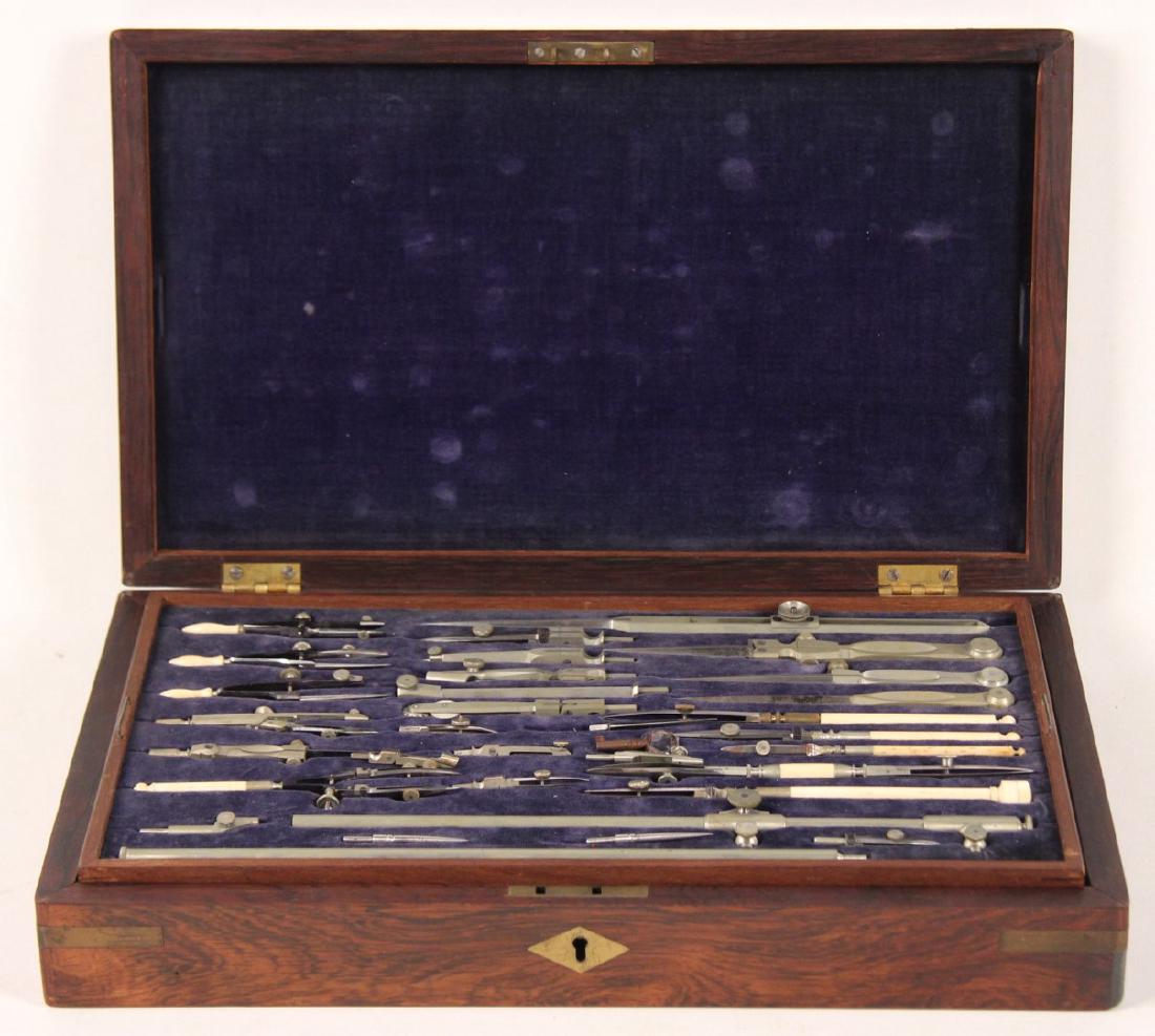 FINELY FITTED ENGLISH DRAFTING SET IN ROSEWOOD CASE (1 of 4)