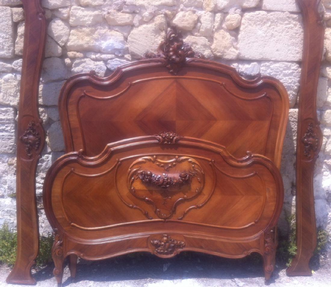 LOUIS XV STYLE CARVED WALNUT BED (1 of 2)
