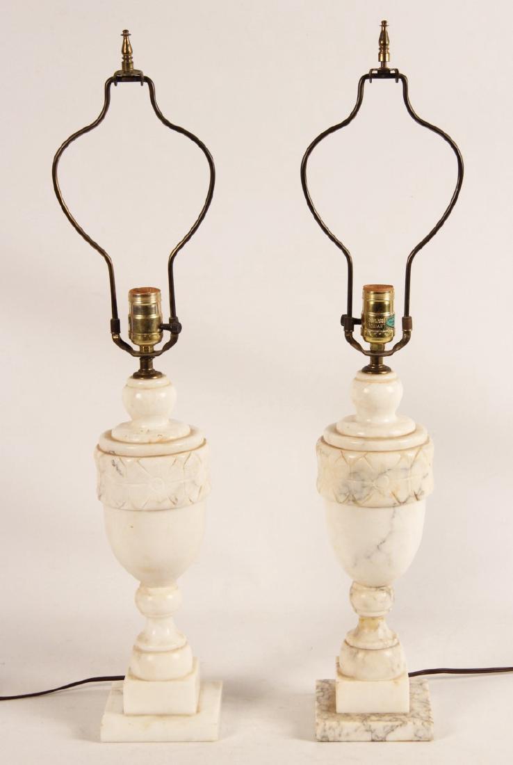 PAIR OF 15" MARBLE URNS WITH FLOWER PETALS RING DESIGN (1 of 1)