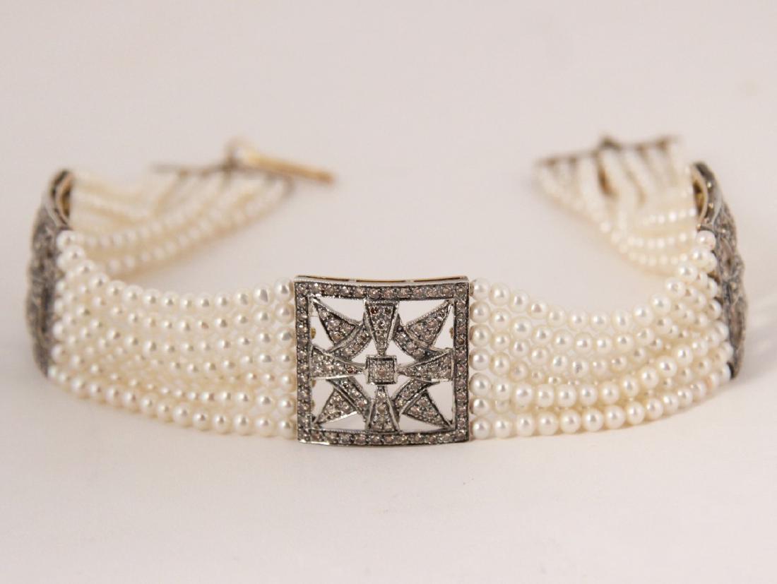 18K GOLD DIAMOND AND PEARL CHOKER NECKLACE (1 of 3)