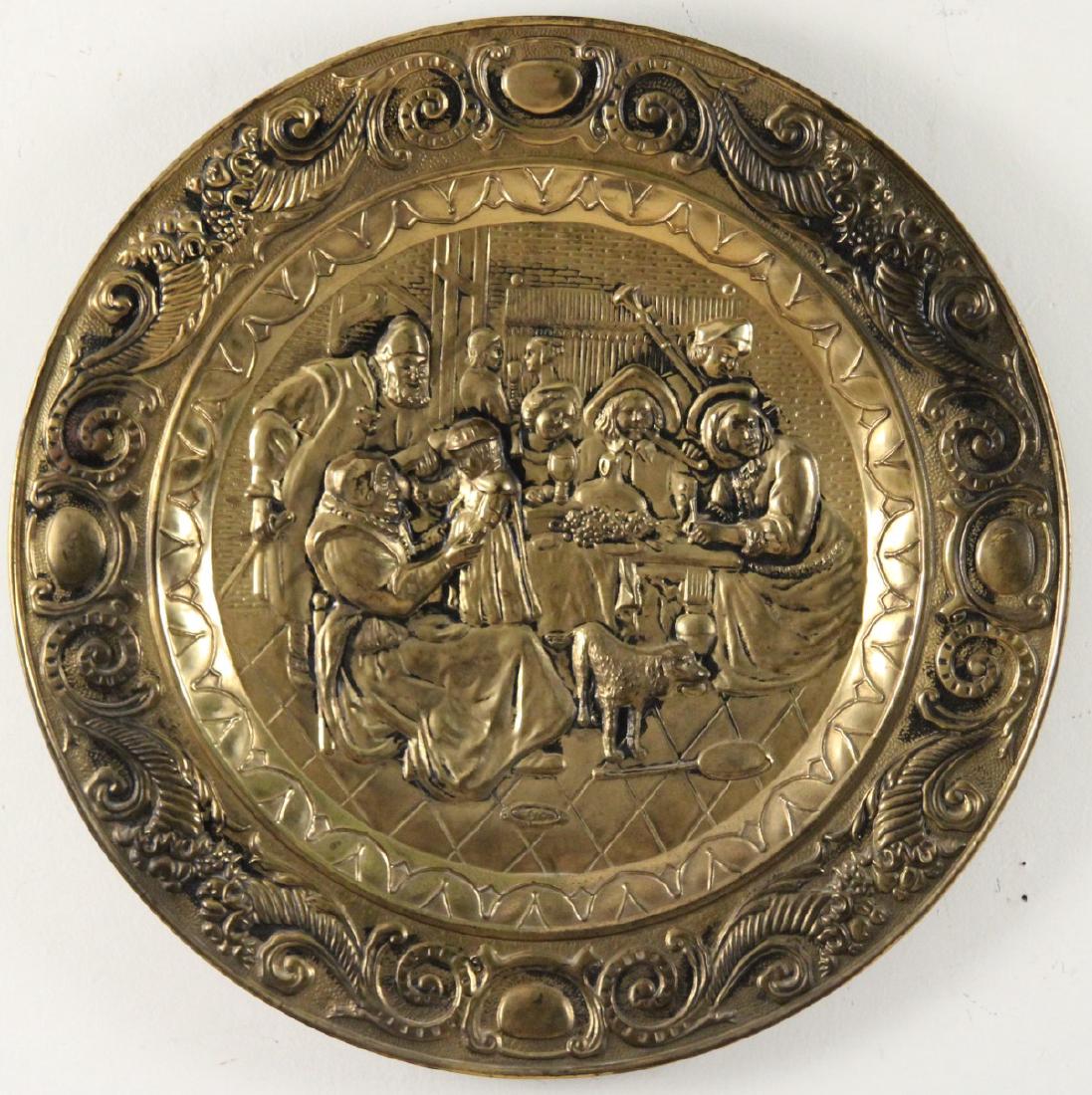 LARGE DUTCH EMBOSSED BRASS CHARGER