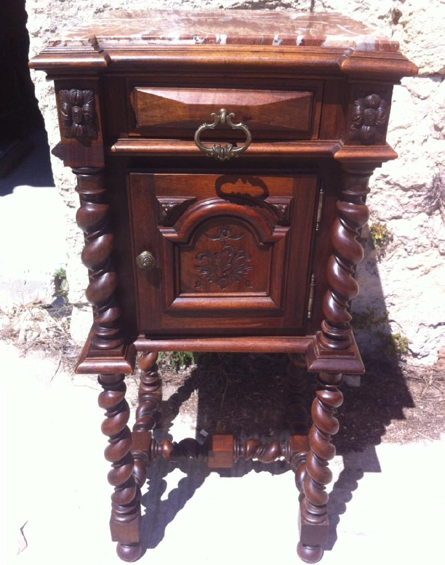 FRENCH ROUGE MARBLE TOP WALNUT CHEVET (1 of 1)