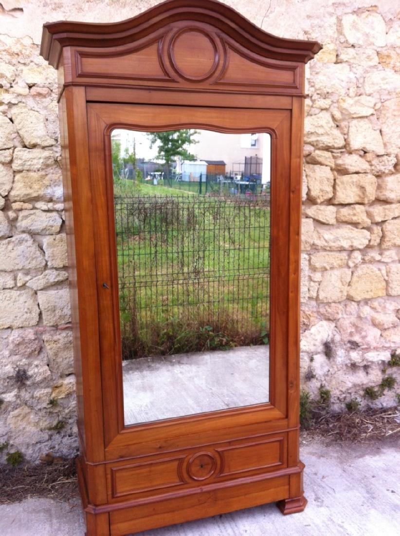LOUIS PHILIPPE CARVED CHERRY MIRROR DOOR ARMOIRE (1 of 1)