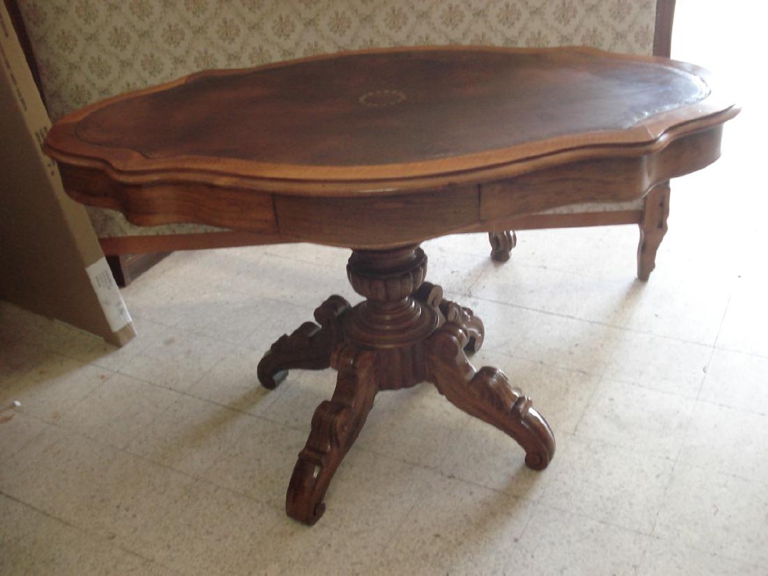 FRENCH WALNUT SERPENTINE LEATHER TOP SALON TABLE (1 of 3)